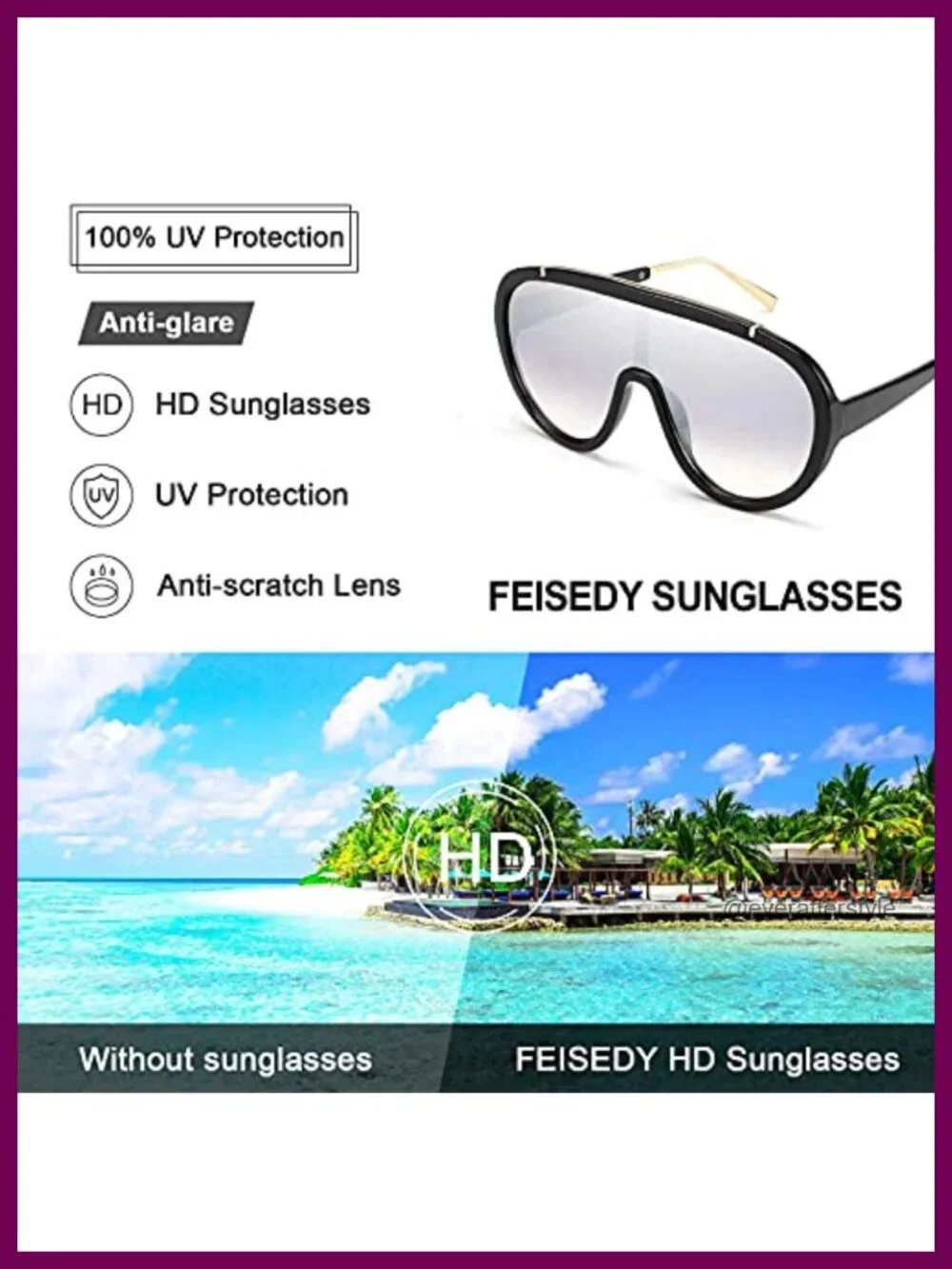 Retro Oversized One Piece Frame Sunglasses UV400 Protection